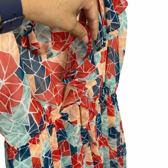 BCBGeneration Dress size Medium Multicolor Geometric Chiffon Light Weight Ruffle - Picture 8 of 12